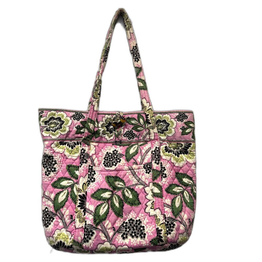 Vera Bradley Tote Bag Priscilla Pink Quilted Floral Toggle Closure Purse Travel